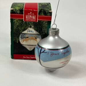 Hallmark Keepsake Ornament 1990 5 Year Glass Ball With Box 3.5" Anniversary 1985